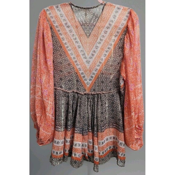Free People Aliyah Boho Patchwork Tunic Top Sz XS Festival Orange Metallic NWOT - Picture 12 of 12